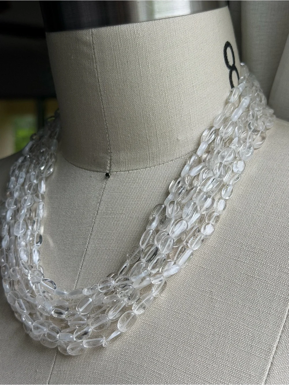 Rock Crytal Semi-Precious Clear Beads Multi-Strand Necklace 925 Sterling Silver